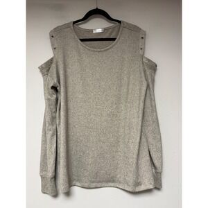 89th + Madison Knit Top Womens XL‎ Grey Excellent Cold Shoulder Grommet 8879